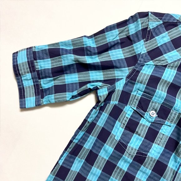 Ben Sherman Blue Square Print Short Sleeve Button Down Shirt (S) - Picture 7 of 9